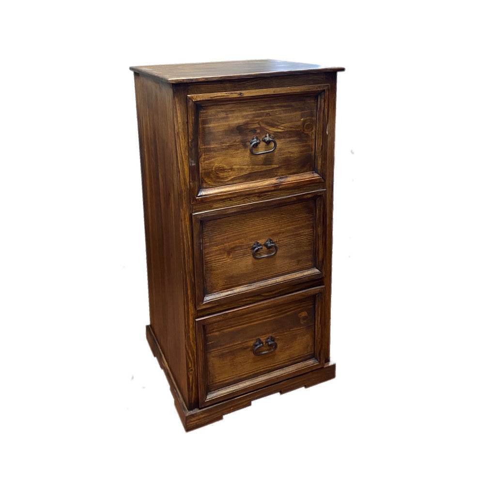 Dark Stain Rustic 3 Drawer Filing Cabinet